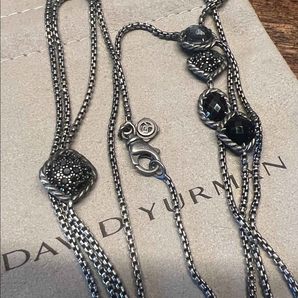 David Yurman Chatelaine Diamond, onyx and gold station necklace - Picture 3 of 7